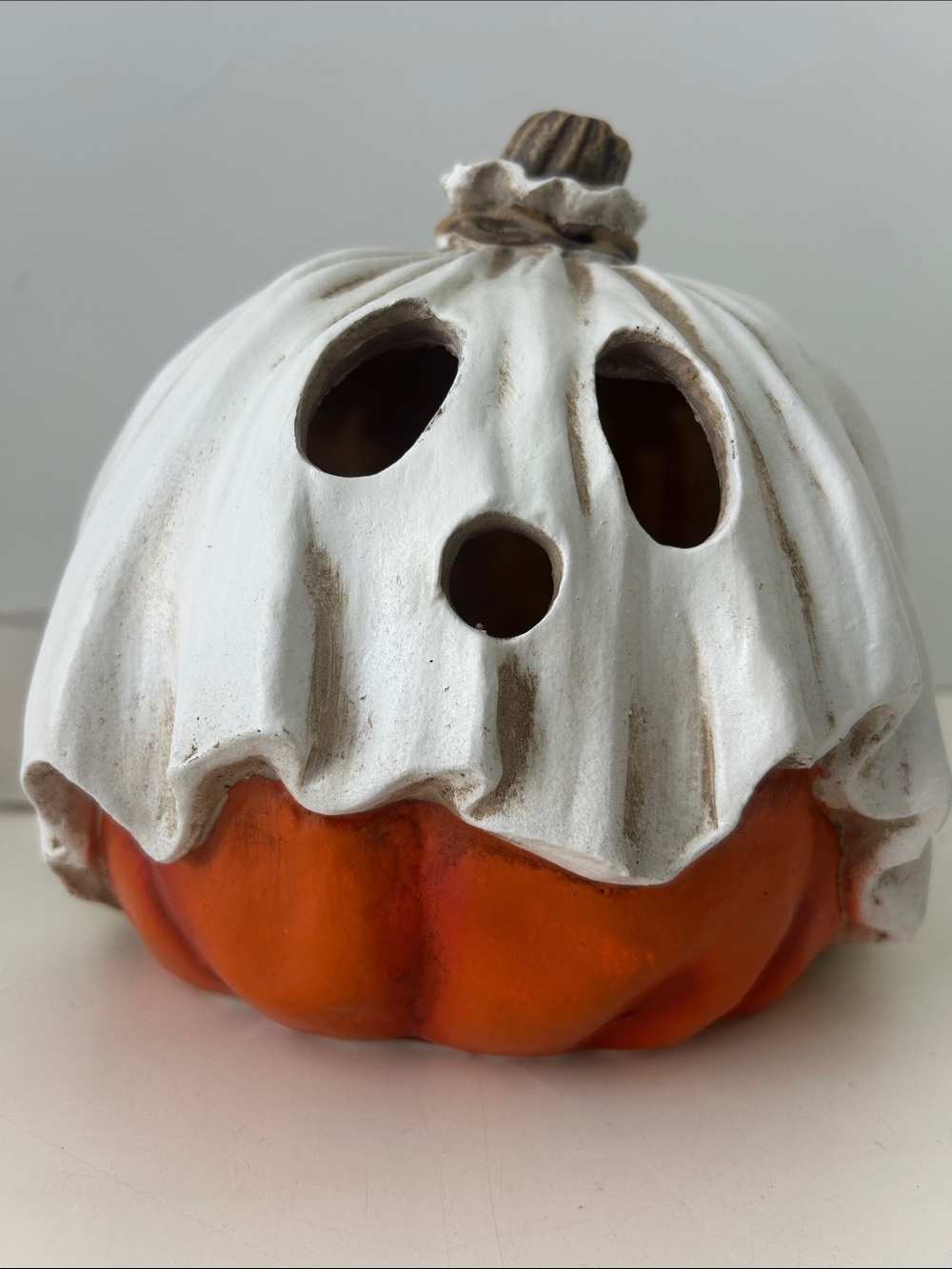 Halloween Ghost Pumpkin Light Up Jack O’ Lantern  Decor Toil & Trouble 7.5” NEW